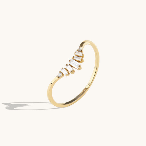 14k Solid Gold Baguette Curve Engagement Ring for Women
