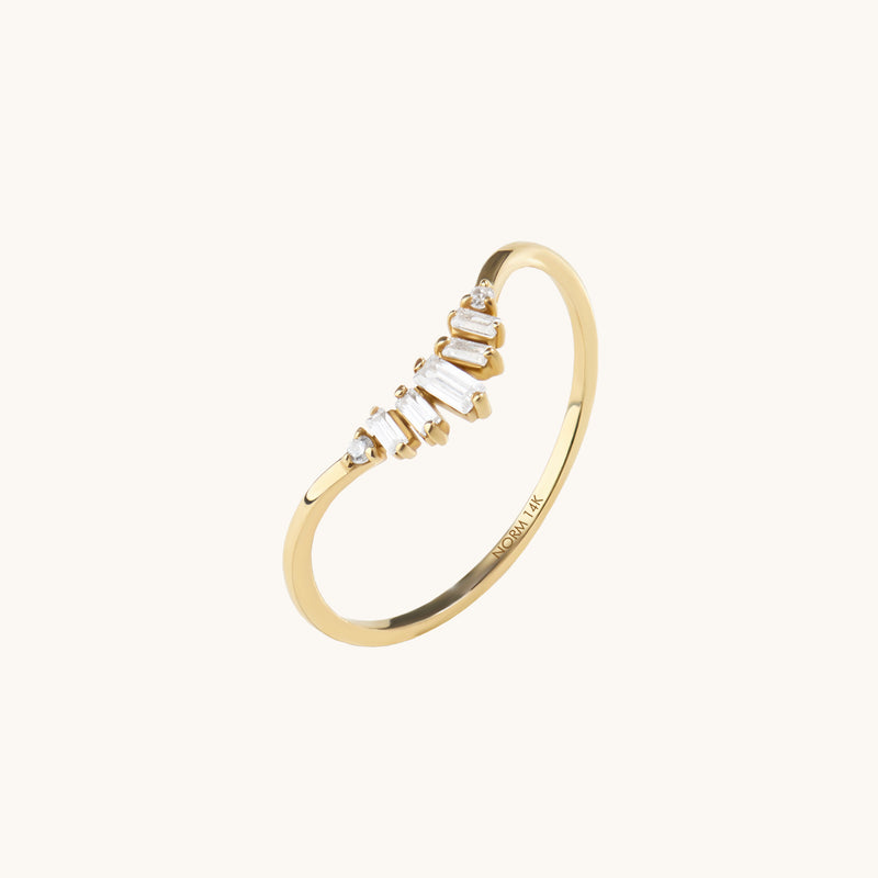 14k Solid Yellow Gold Minimalist Baguette Curve Stacking Ring