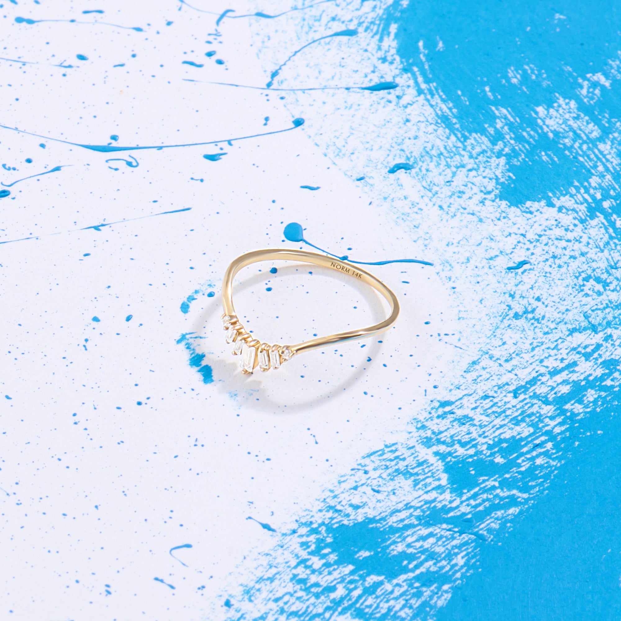 14k Solid Yellow Gold Baguette Curve Ring for Women