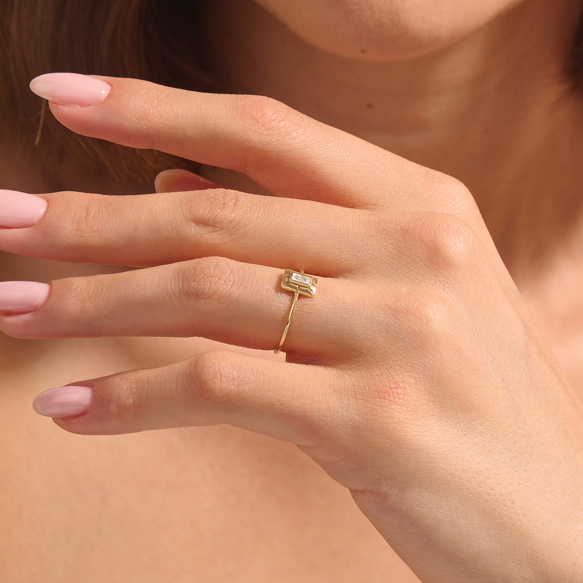 0.10ct Baguette Cut Diamond Vintage Solitaire Ring in 14k Real Gold
