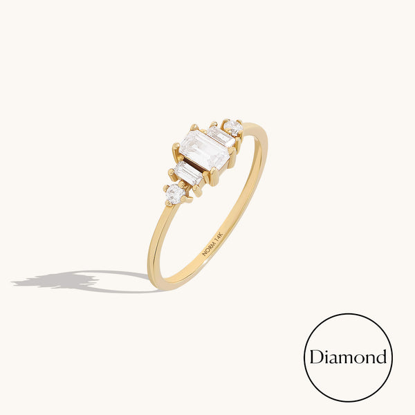 Women's Three Stone Diamond Ring in 14K Solid Gold