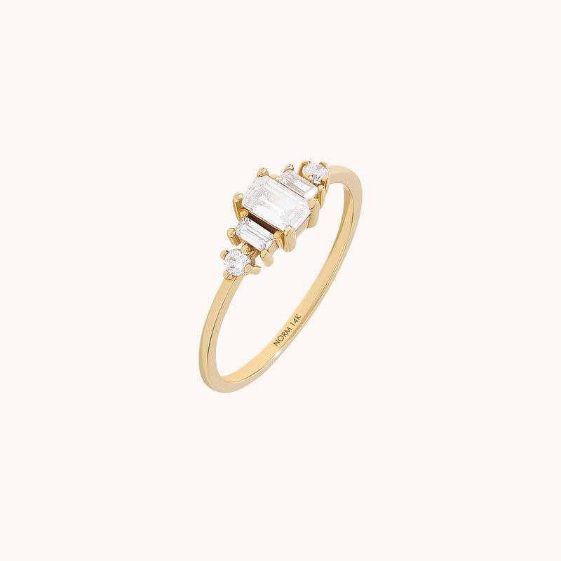 Baguette Diamond Three Stone Ring in Gold