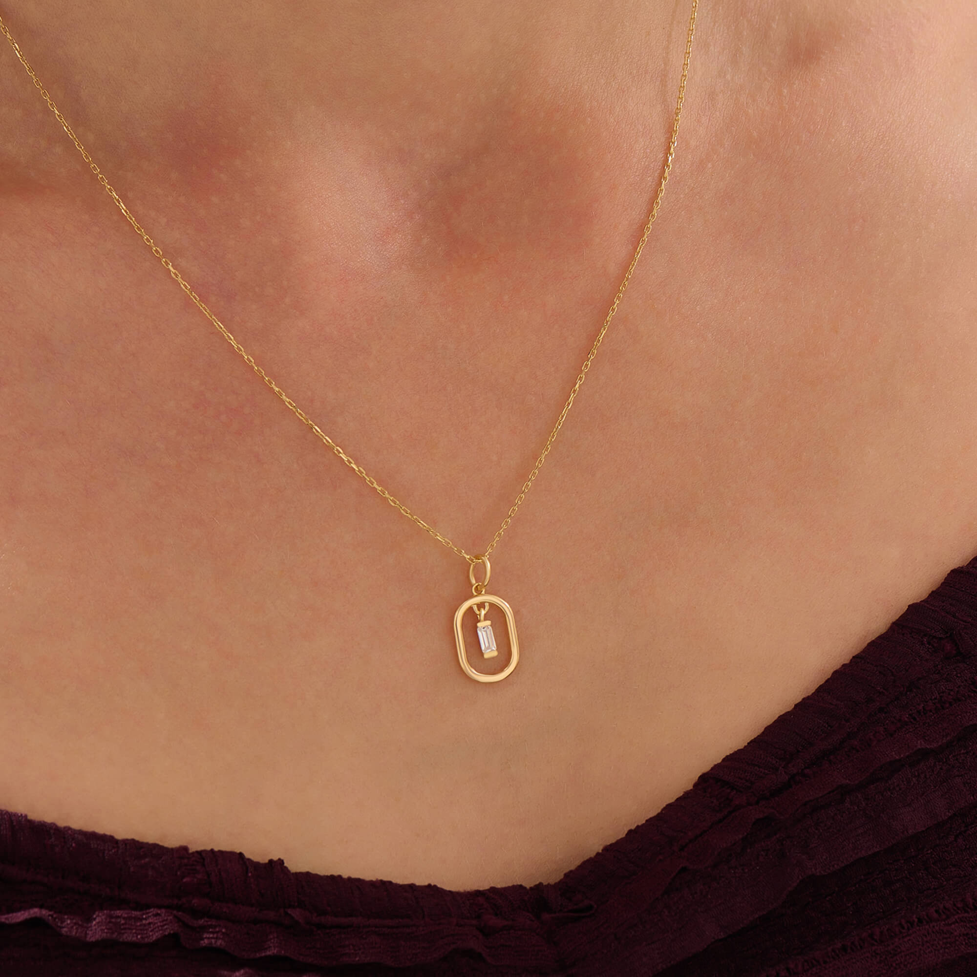 Women's Baguette Frame Necklace in Gold Vermeil