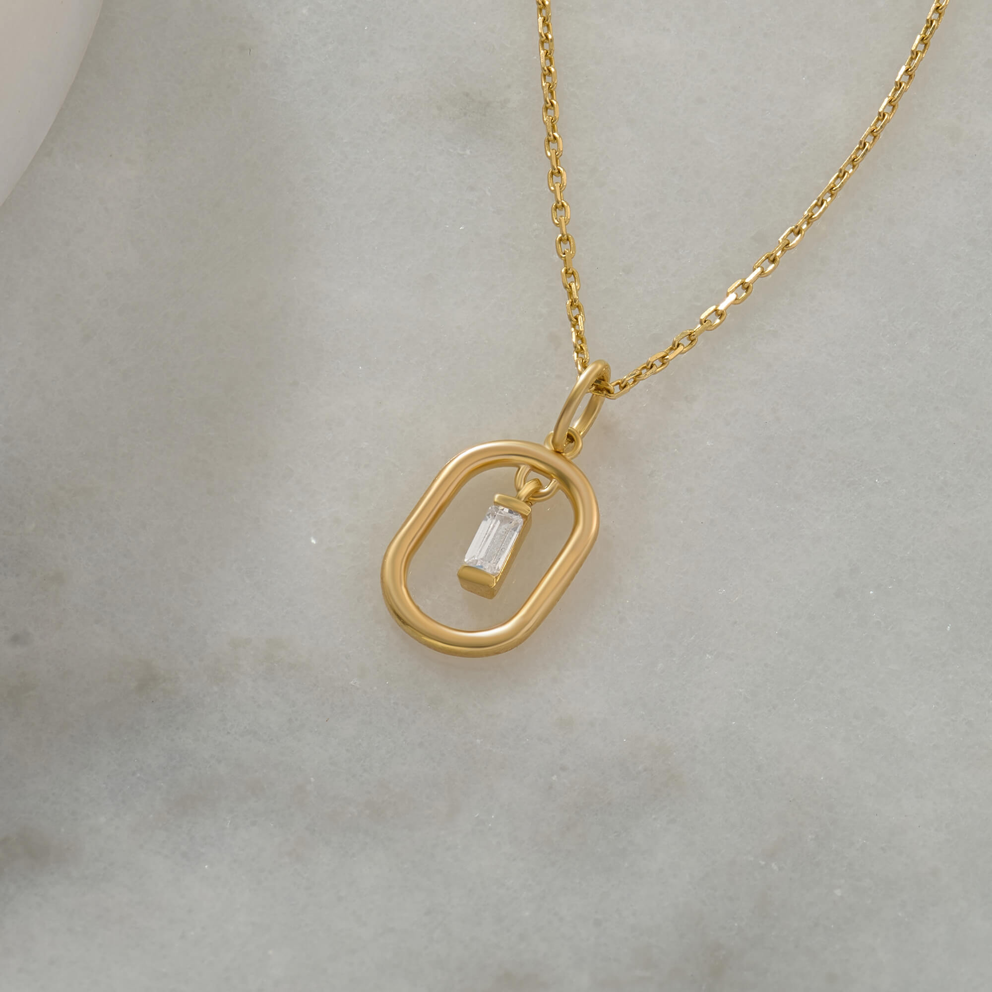 Framed Baguette Necklace in Gold Vermeil