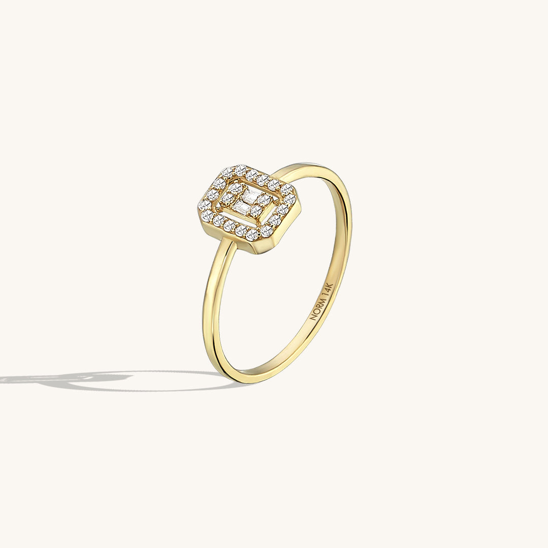 14K Real Gold Baguette Engagement Ring Pave with CZ Diamonds