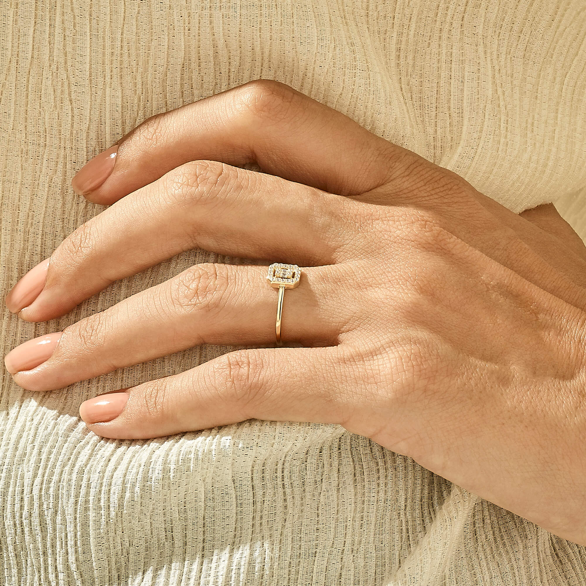 14K Solid Gold Baguette Ring