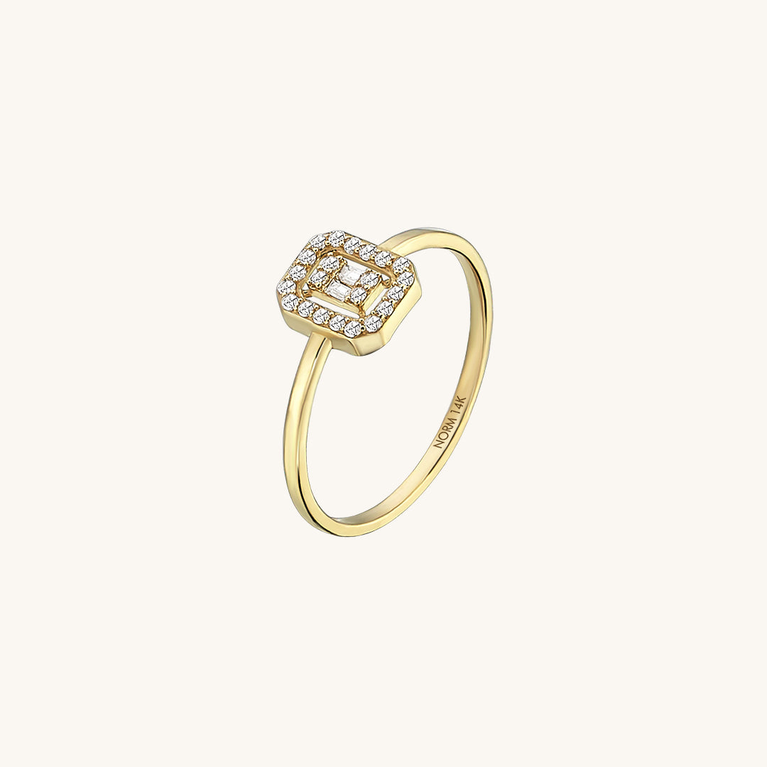 14K Real Yellow Gold Baguette Ring