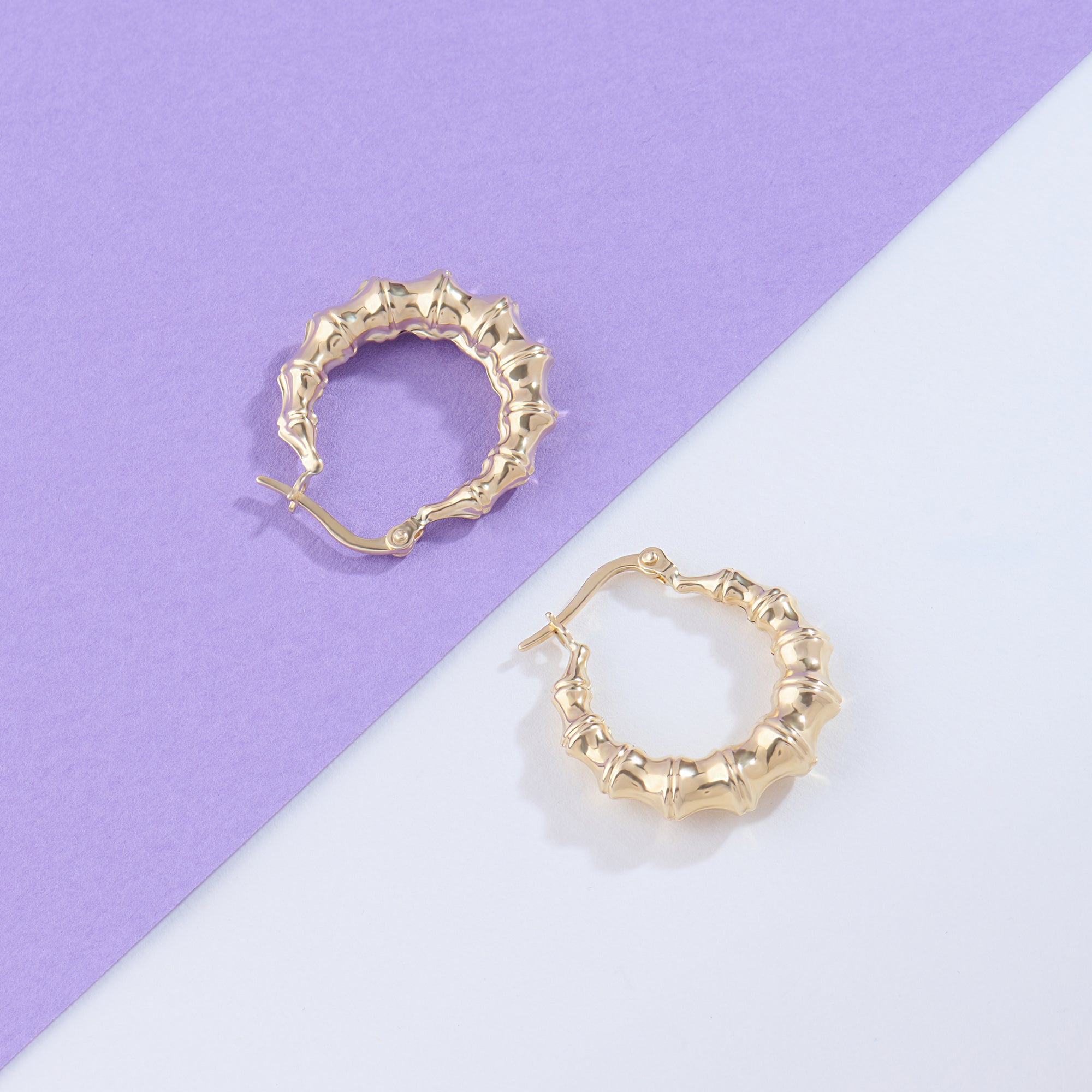 14k Gold Bamboo Hoop Earrings for Women