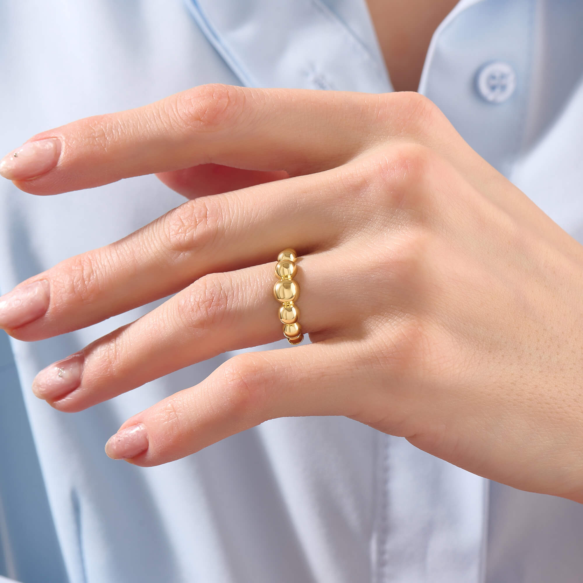 Women's Bead Ball Ring in 24K Gold Vermeil Plating on Solid Silver