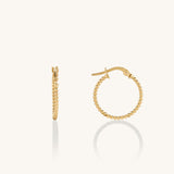 14k Solid Gold Tiny Beaded Hoop Earrings