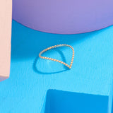 14K Solid Yellow Gold Beaded Wishbone Curve Stacking Ring