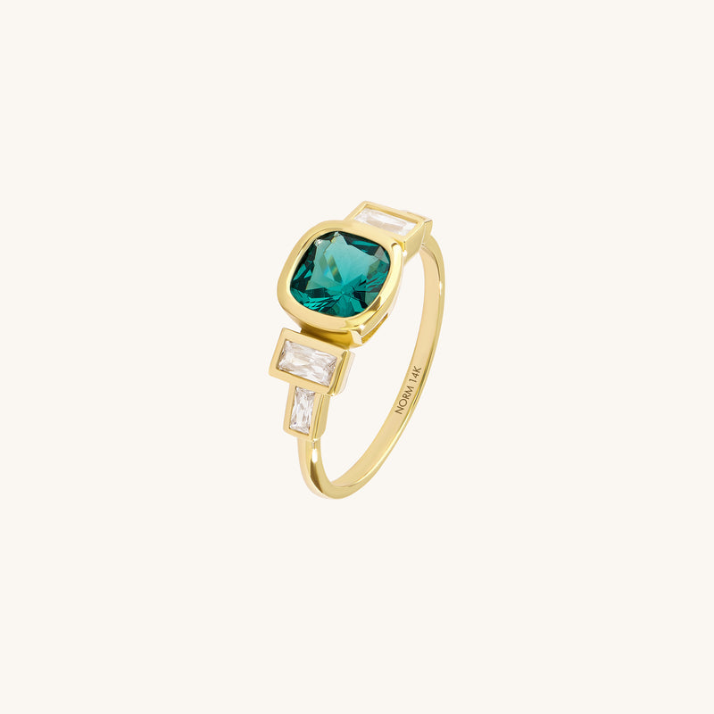 Bezel-Set Cushion Arctic Green Engagement Ring in 14K Real Gold