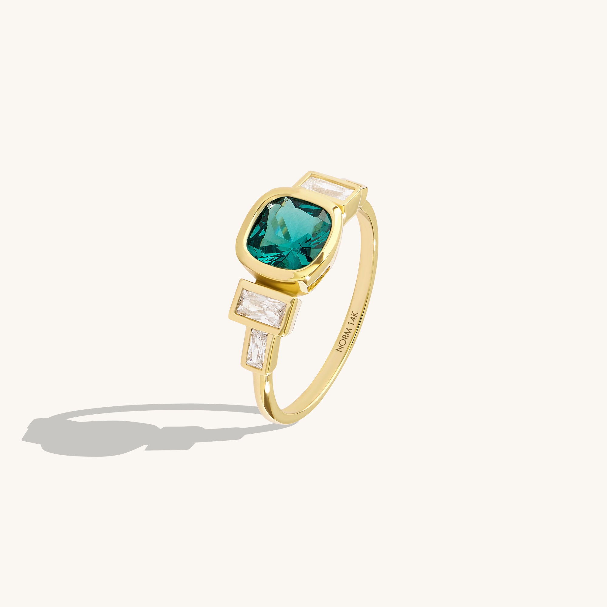 14K Real Gold Bezel-Set Cushion Arctic Green Engagement Ring – NORM JEWELS