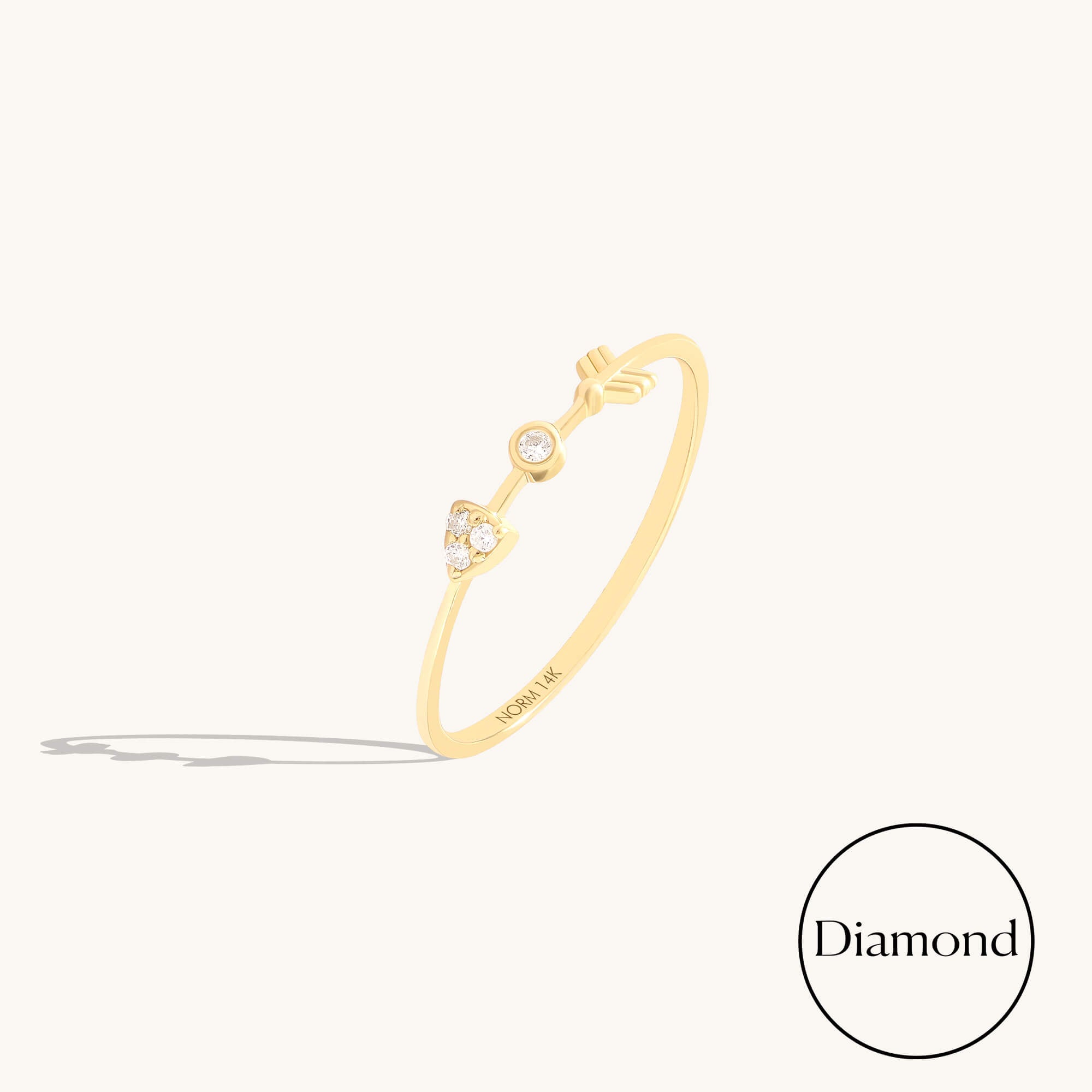 Lab Diamond Bezel Arrow Ring in Solid Yellow Gold