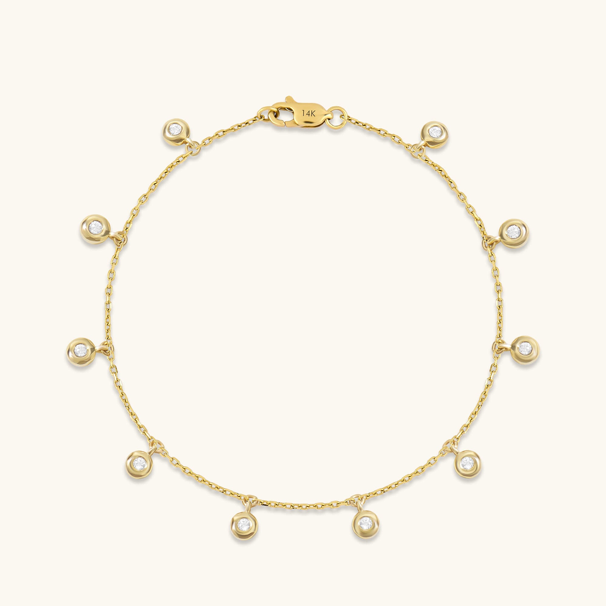 Bezel Dangle Bracelet in 14K Solid Gold