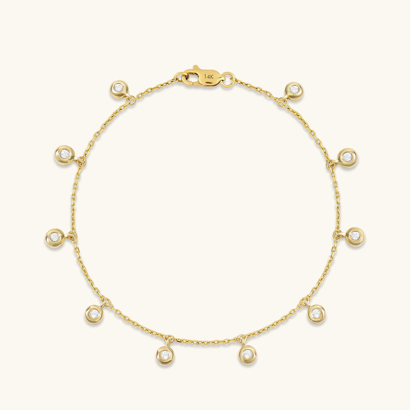 Bezel Dangle Bracelet in 14K Solid Gold