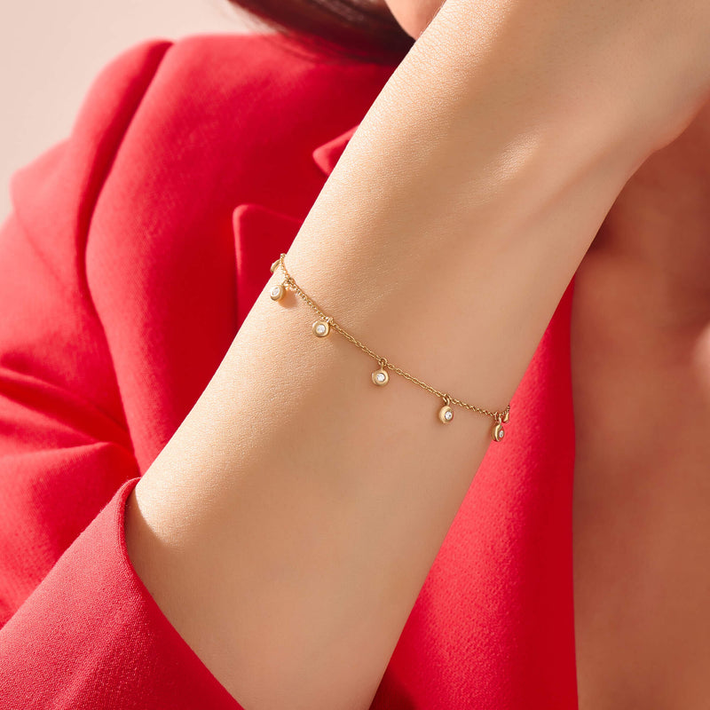 Women's Bezel Dangle Bracelet in 14K Solid Yellow Gold