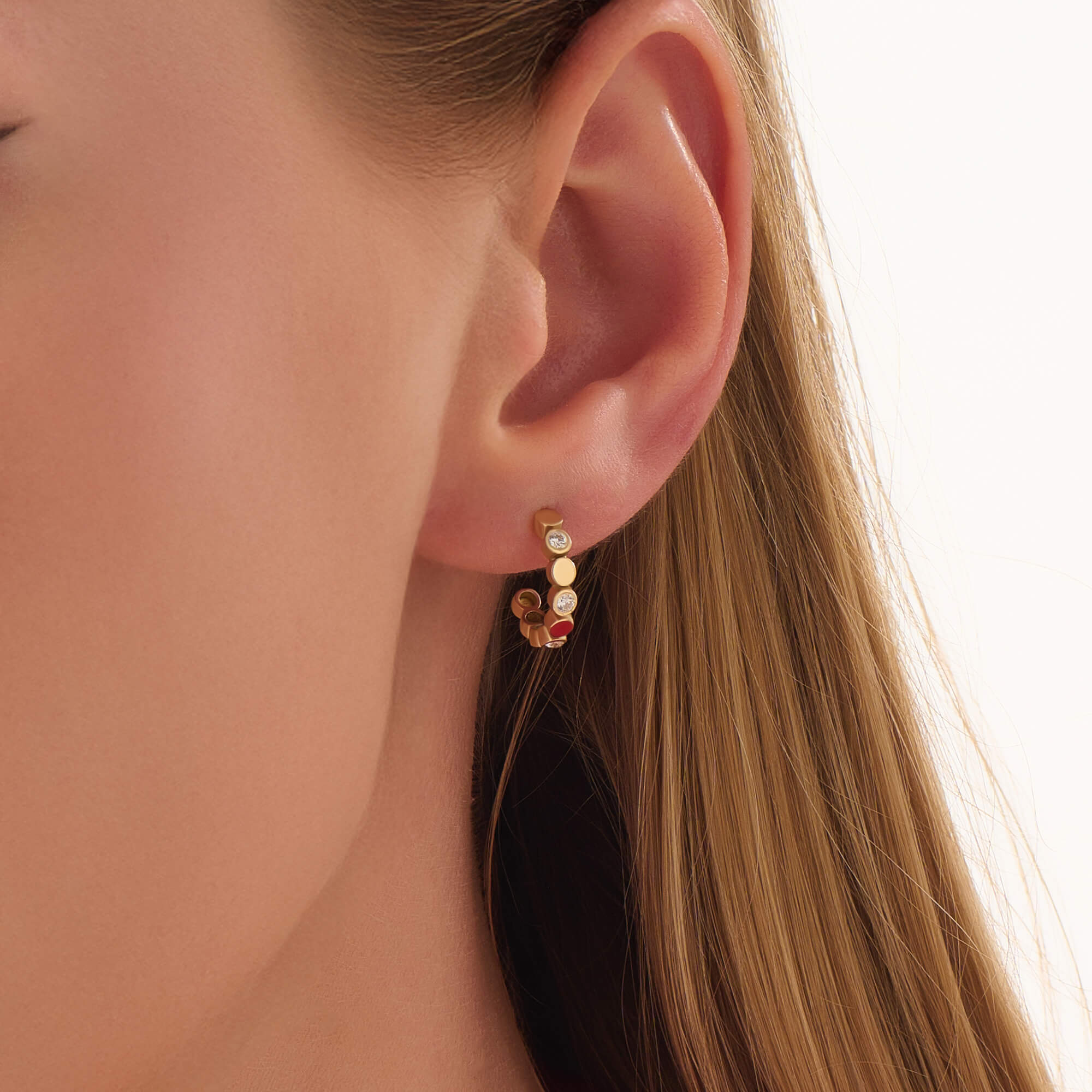 Women's Solid Gold Bezel Diamond Open Hoop Earrings