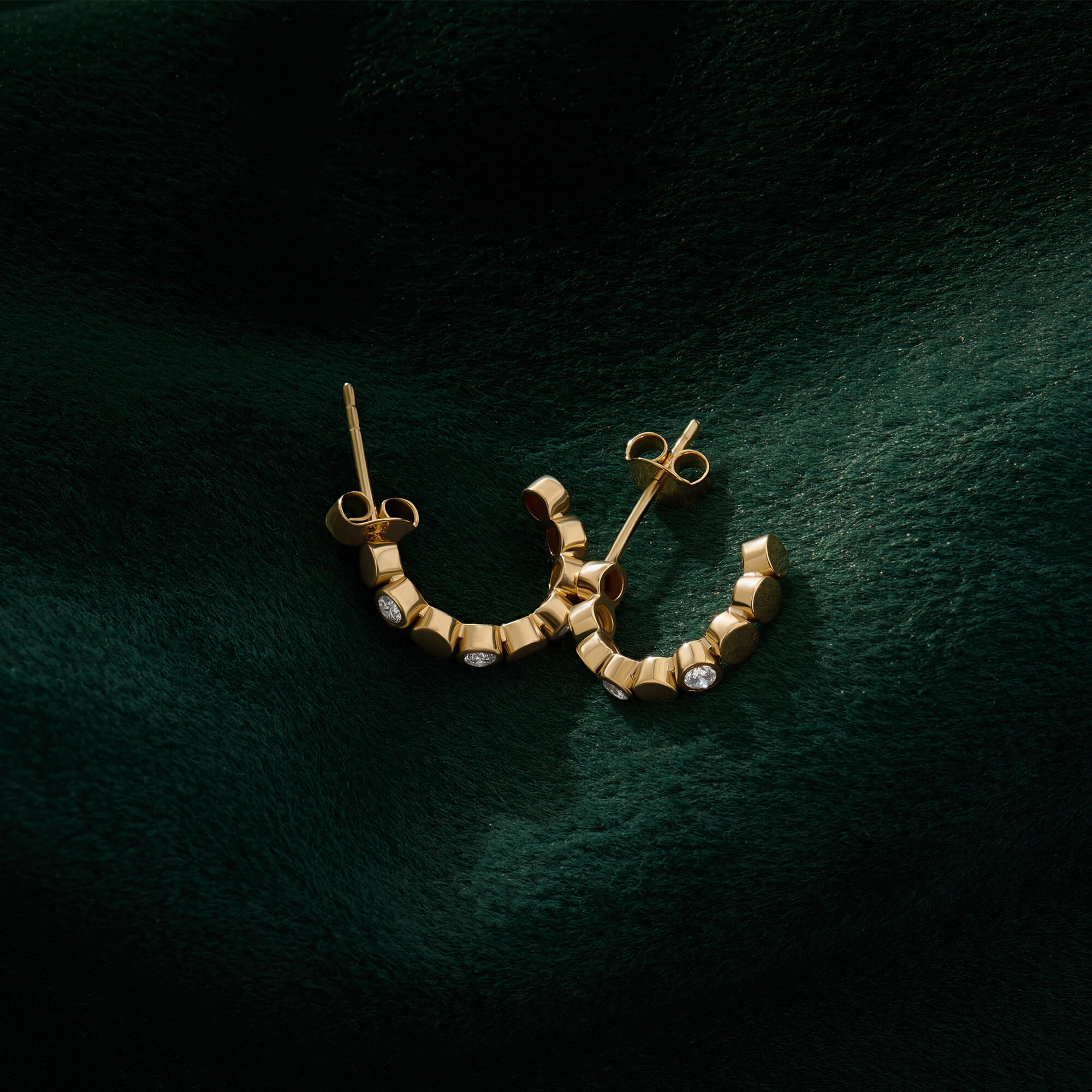 Diamond Bezel Open Hoops in Gold