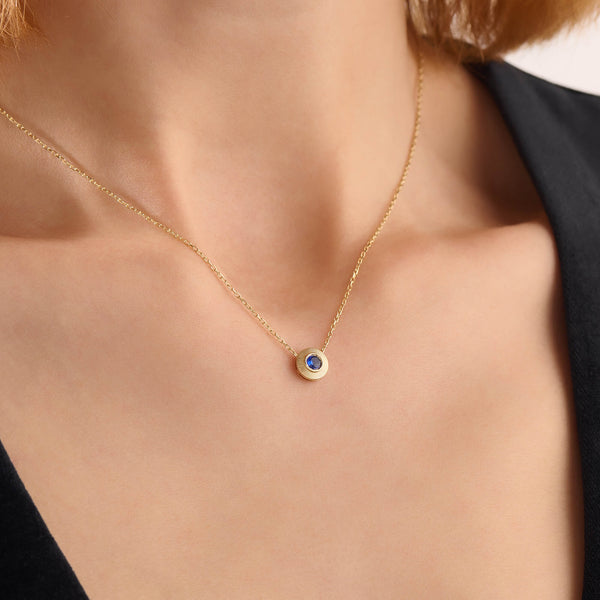 Women's Bezel Sapphire Necklace in 14K Solid Yellow Gold