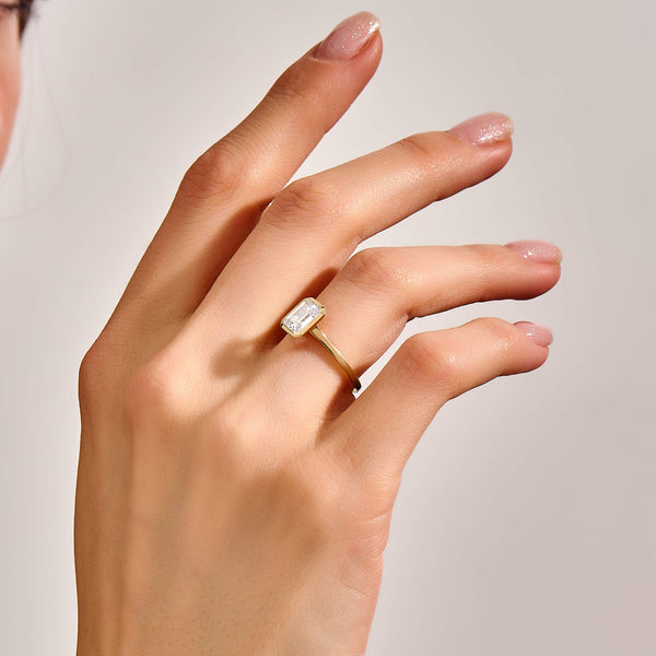 Bezel Set Moissanite Engagement Ring in 14k Real Gold