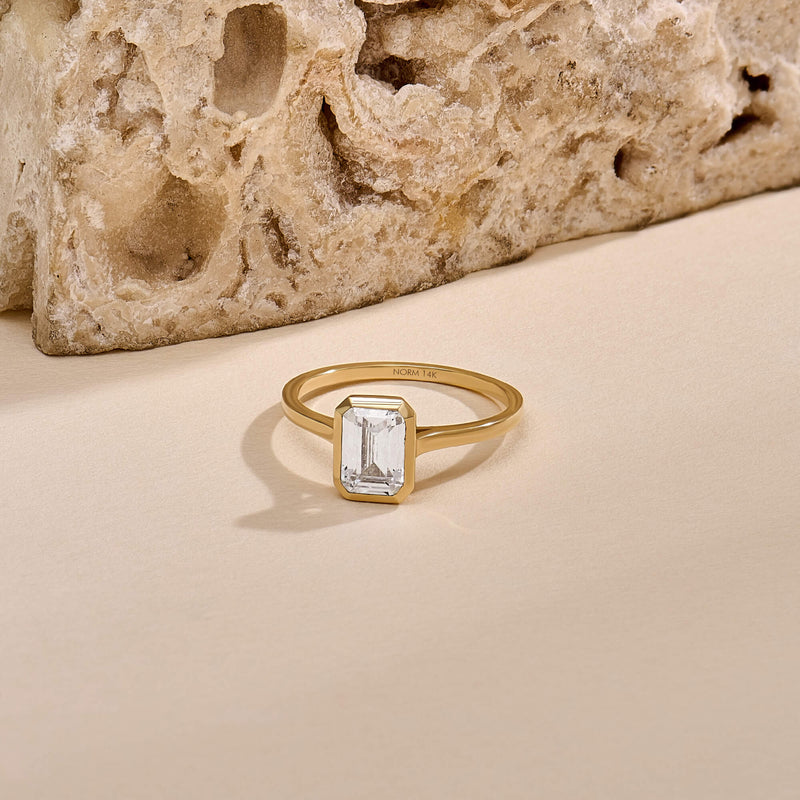 14K Gold 1 ct Emerald Cut Moissanite Solitaire Ring in 14K Real Gold