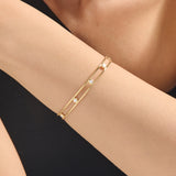 14K Real Gold Double Wire Cuff Bracelet Paved with Bezel CZ Diamonds