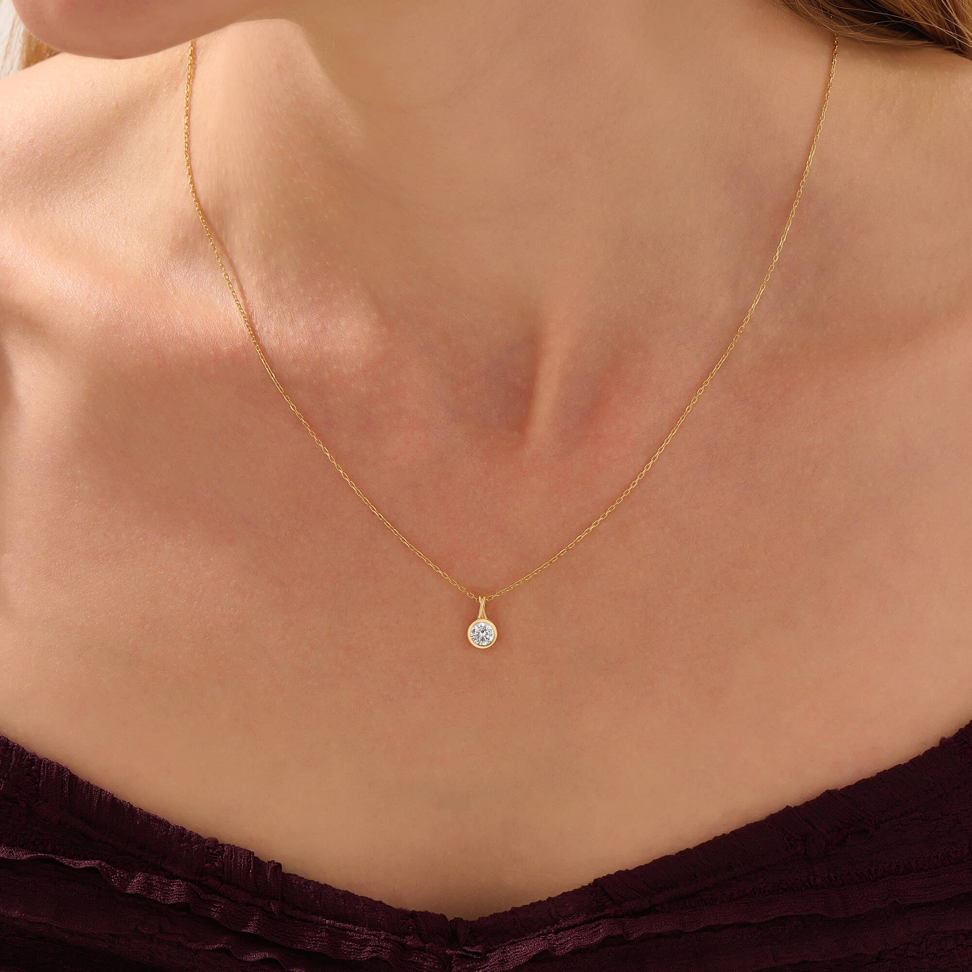 Women's Bezel Solitaire Necklace in 24K Gold Vermeil