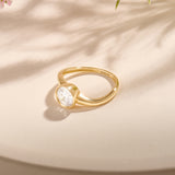 14K Real Gold Bezel Solitaire Wave Solitaire Ring