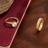 Bezel-Set Round Solitaire Wave Ring in 14k Real Gold