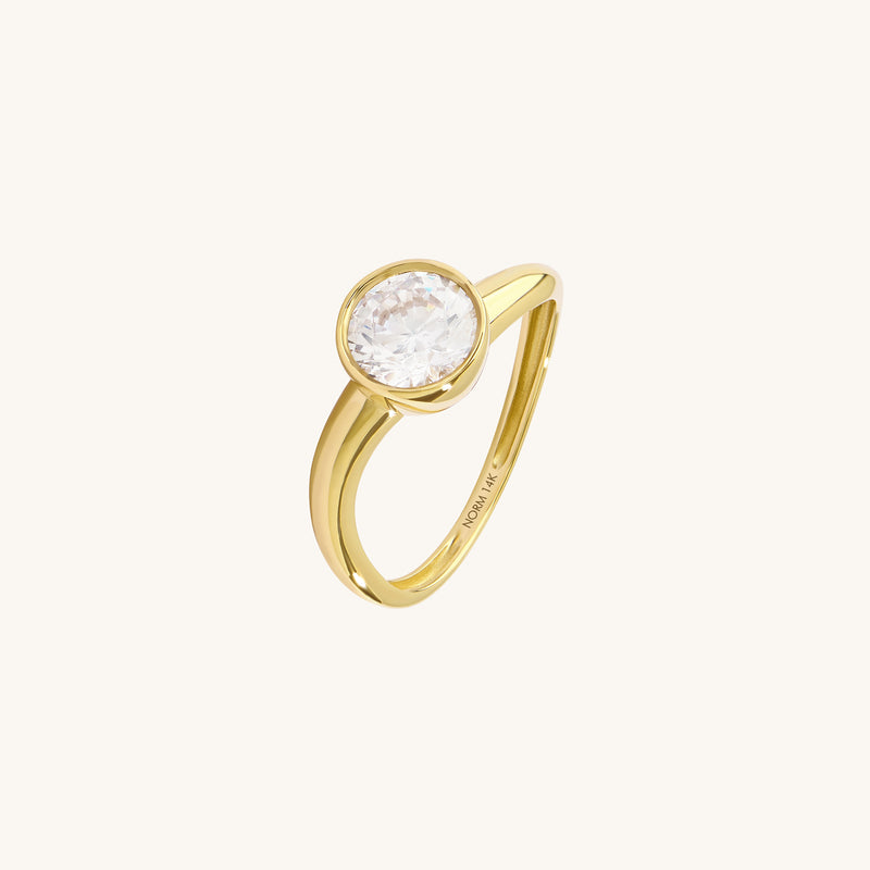 Bezel Solitaire Wave Ring in Solid Gold