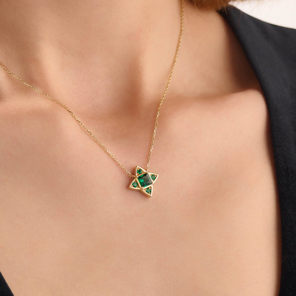 Women's Blossom Emerald Necklace in 14K Solid Gold