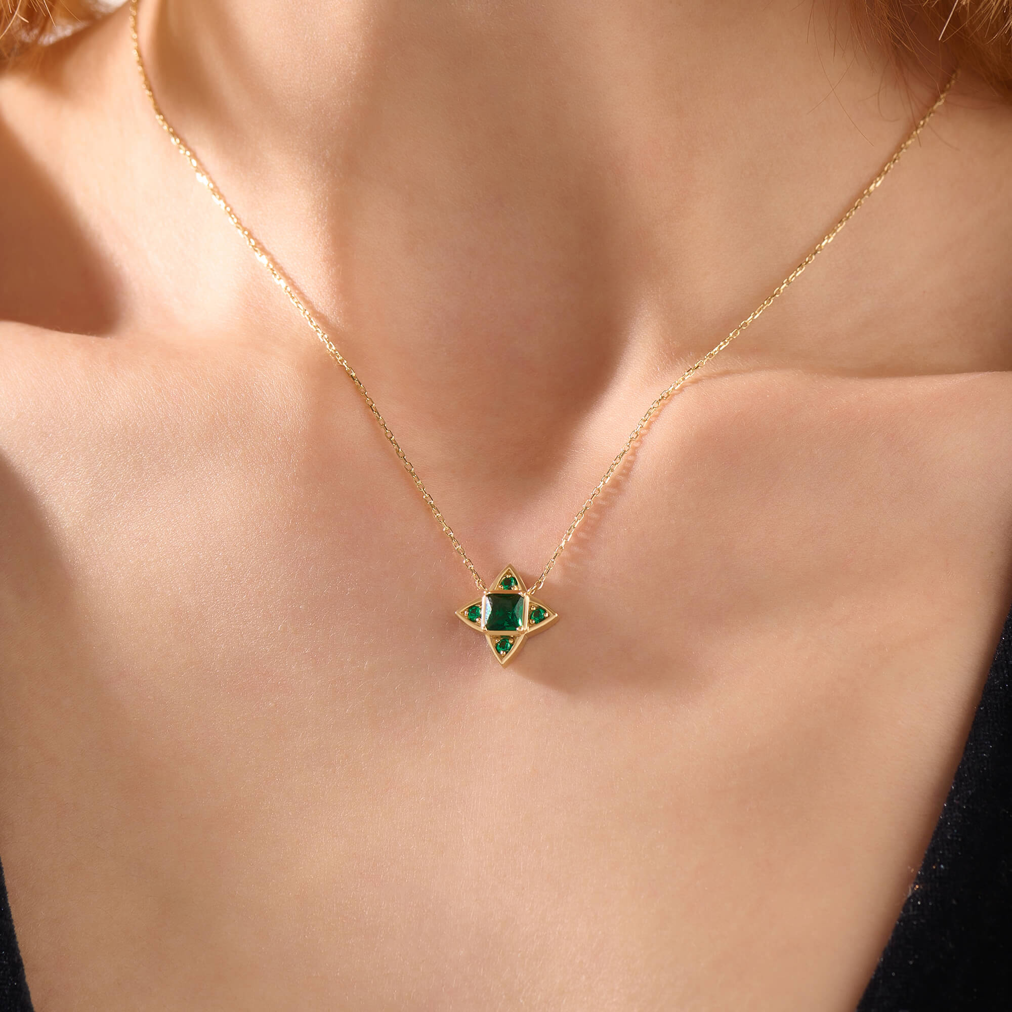 Women's Blossom Emerald Necklace in 14K Solid Yellow Gold