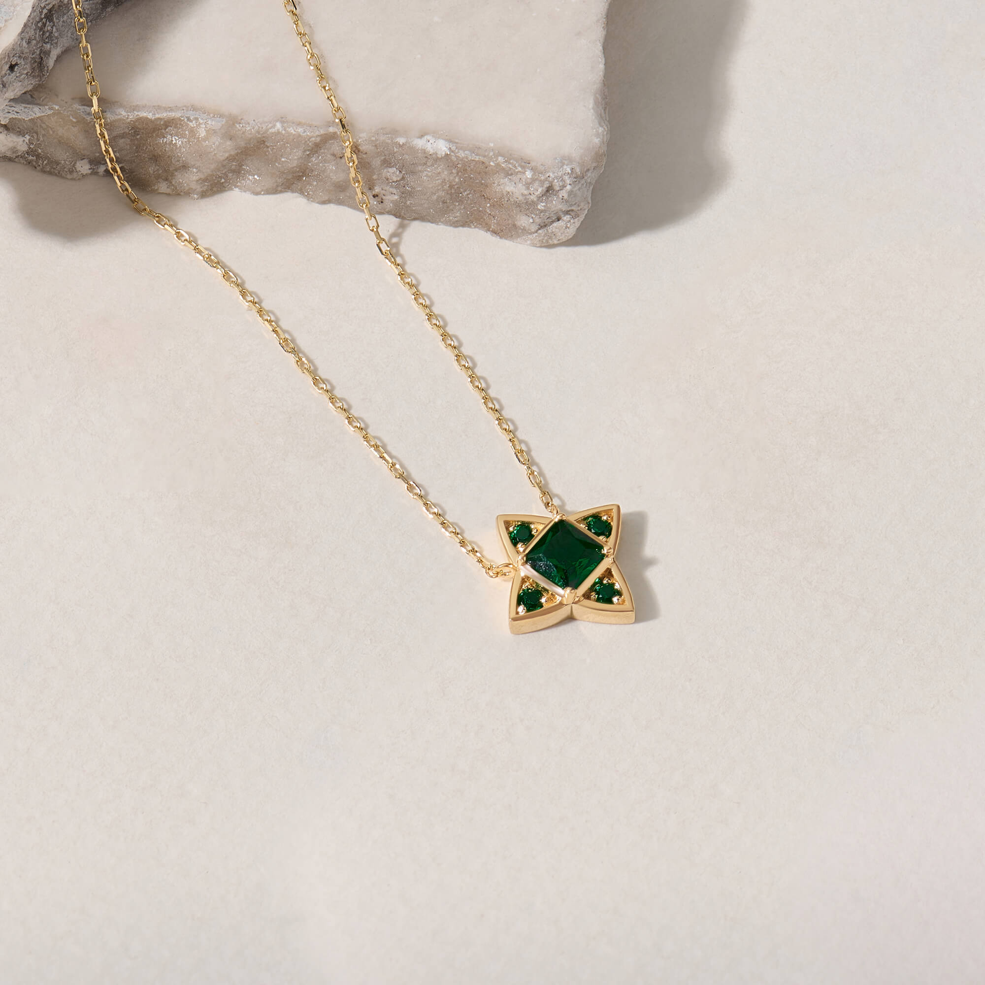 Blossom Necklace in 14K Solid Yellow Gold with Emeralds