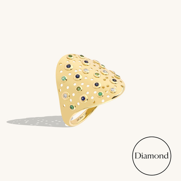 14K Gold Bold Diamond & Gemstones Crush Statement Ring