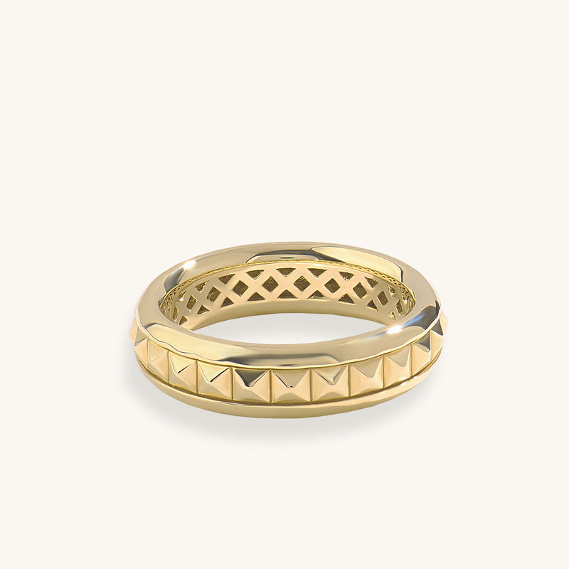 14K Real Yellow Gold Studded Band Ring for Women
