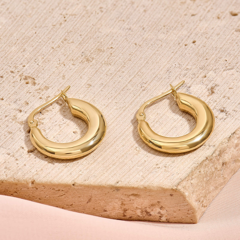 14k Real Gold Bold Tube Hoop Earrings for Women