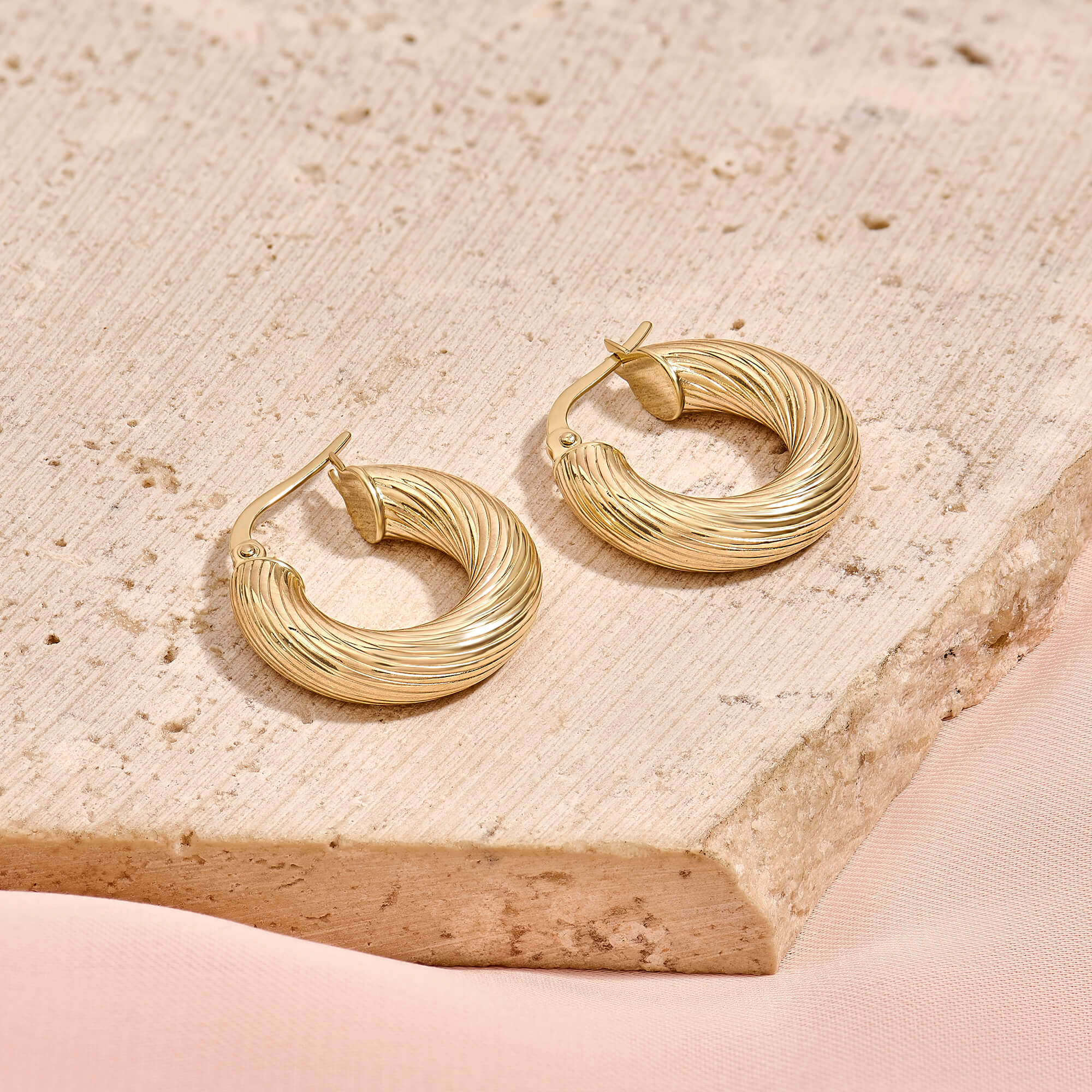 Chunky Twist Tube Earrings in 14K Gold