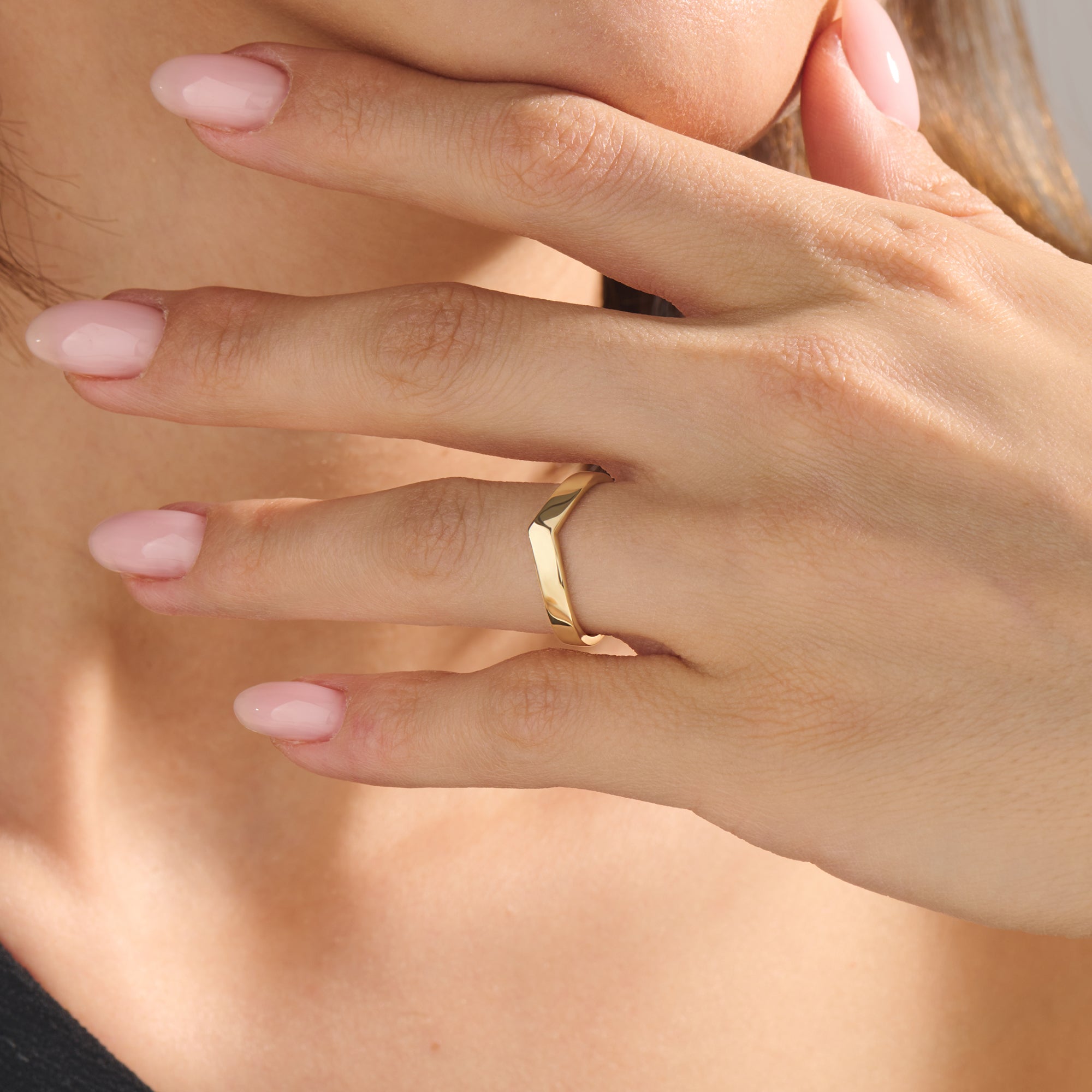 14K Real Gold Thick Wishbone Curve Ring