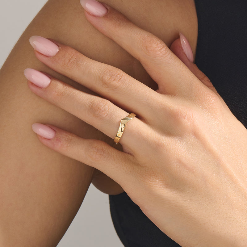 14K Solid Gold Thick Wishbone Curve Ring