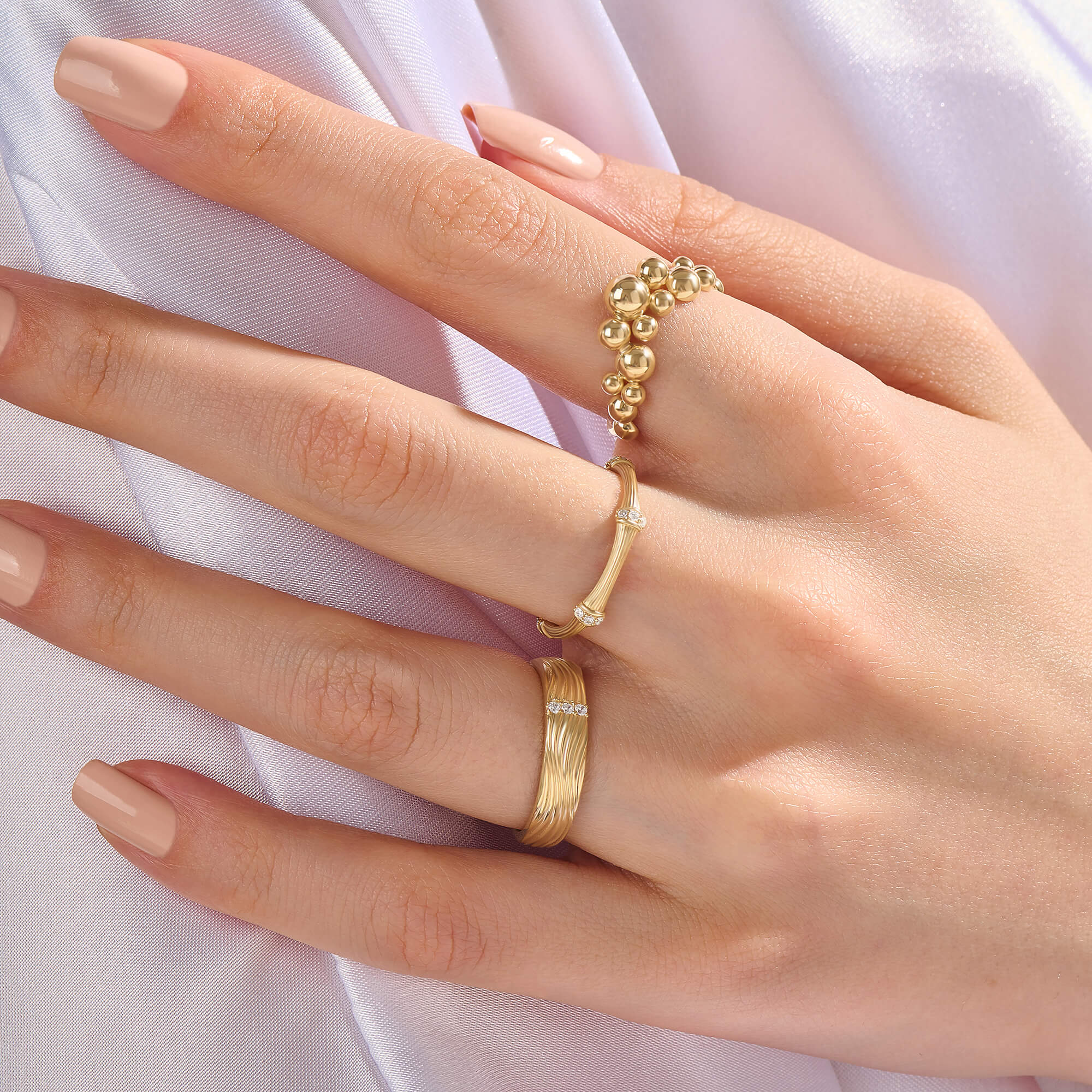 Women's 14K Solid Yellow Gold Bubble Curve Ring