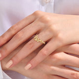 Real 14K Yellow Gold Buble Curve Ring