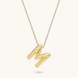 M Bubble Letter Necklace in 14K Gold