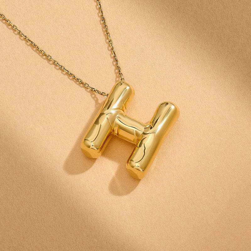 14K Real Gold Bubble Letter Necklace