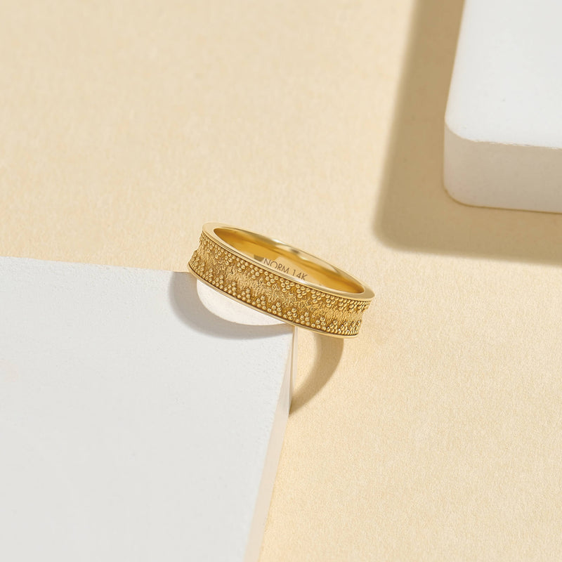 Byzantine Design Wedding Band Ring in 14k Solid Gold