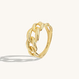 14K Real Yellow Gold Bold Cuban Chain Statement Ring
