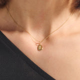 14k Solid Gold Calendula Flower Carved Coin Necklace