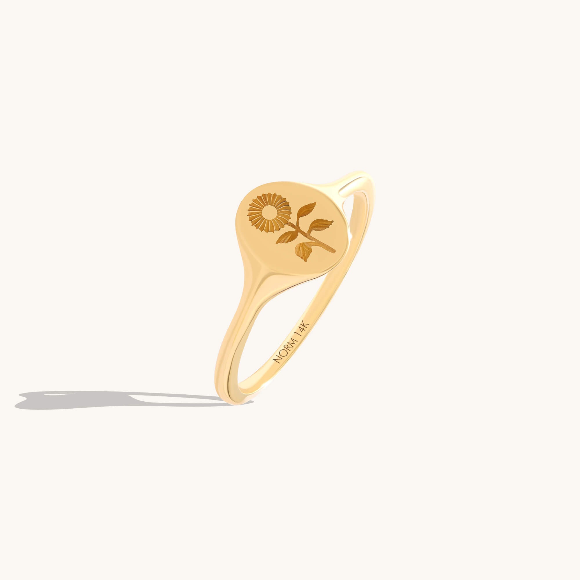Women's Calendula Carved Signet Ring in Solid Gold