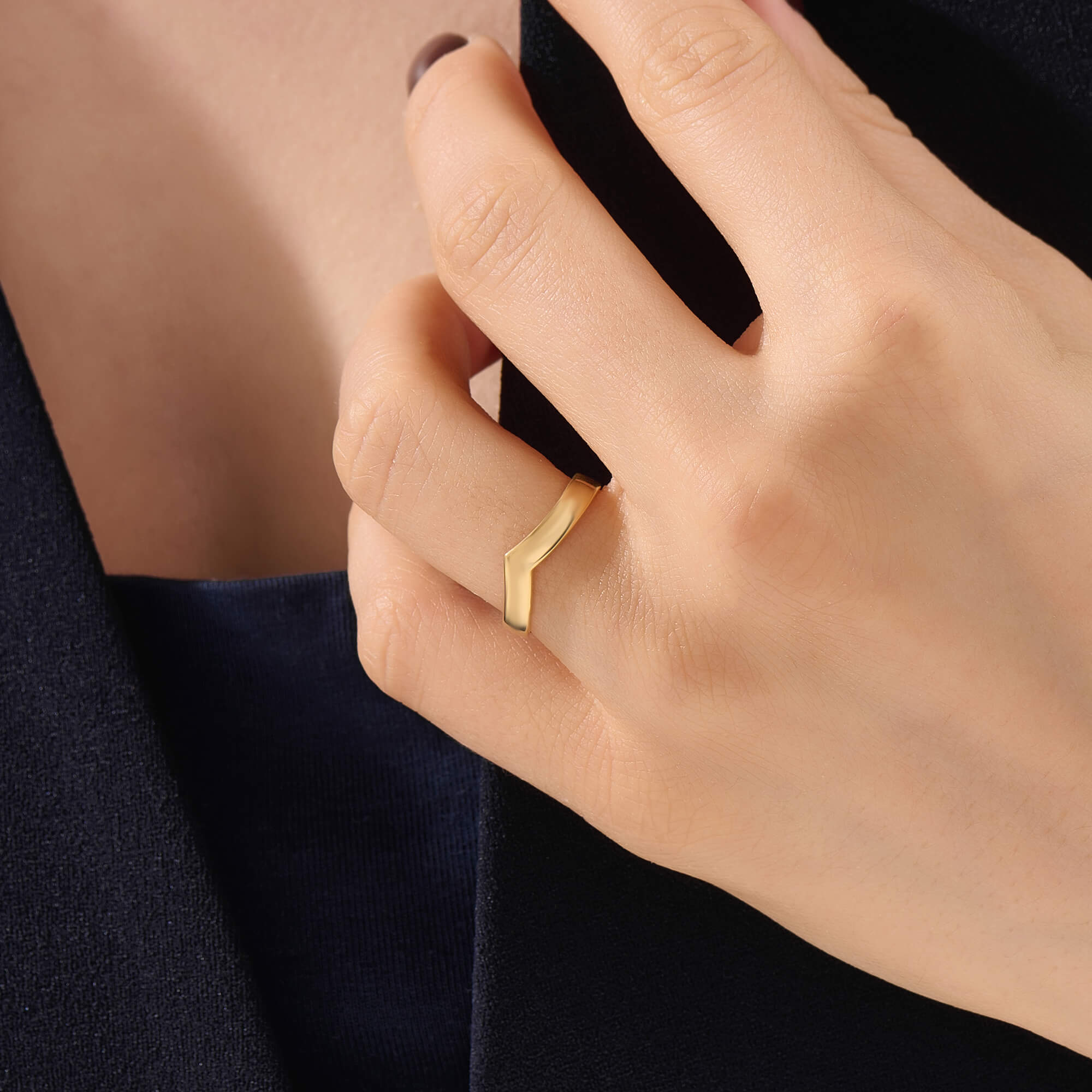 Women's Chevron Band Ring in 24K Gold Vermeil