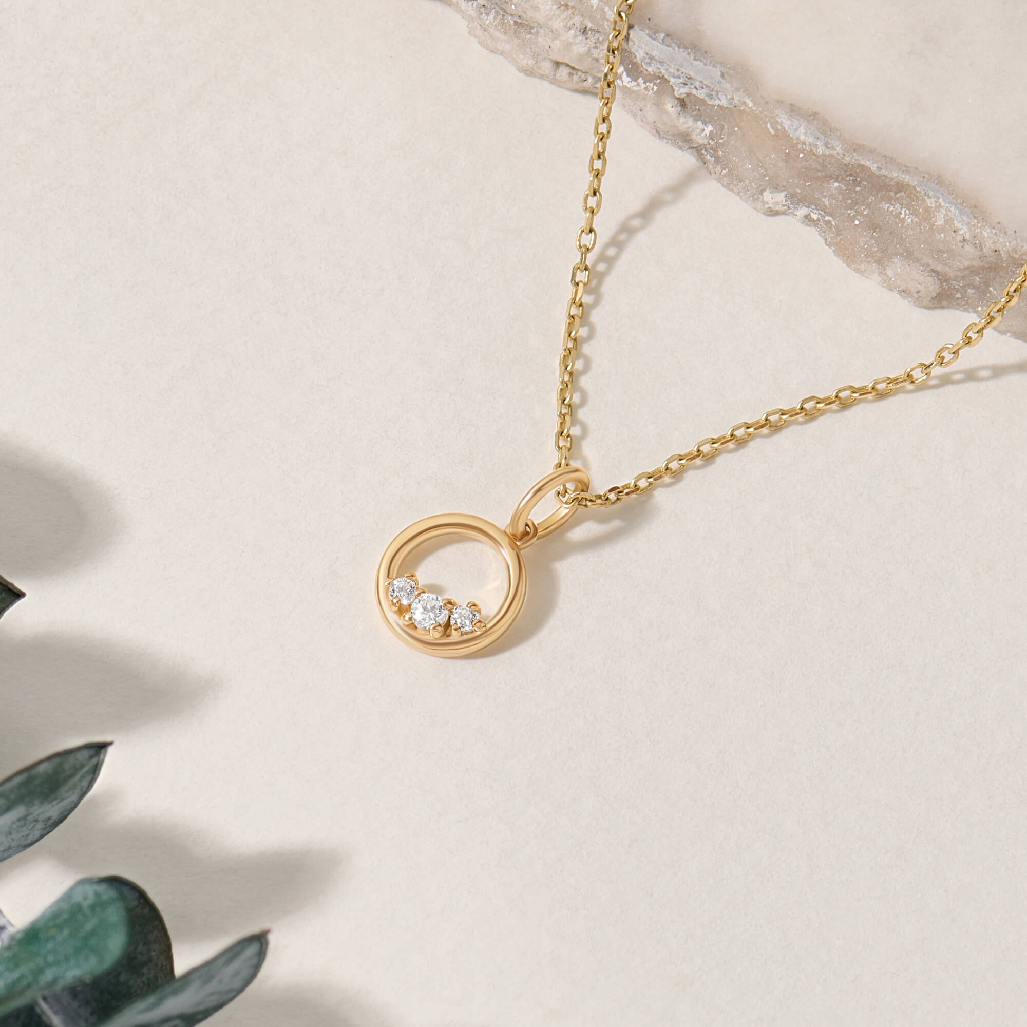 Cluster Circle Design Necklace in 14K Solid Yellow Gold 